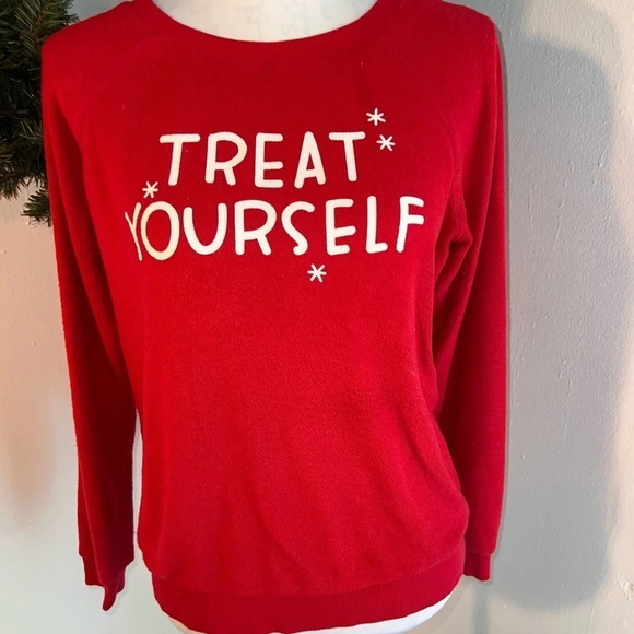 Xhiliration, XS, red Long sleeve crewneck sweatshirt  white glitter paint - Picture 1 of 8